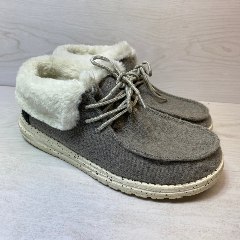 Hey Dude Womens Size 9 Britt Bootie Charcoal Grey Wool Faux Fur Lining Speckled